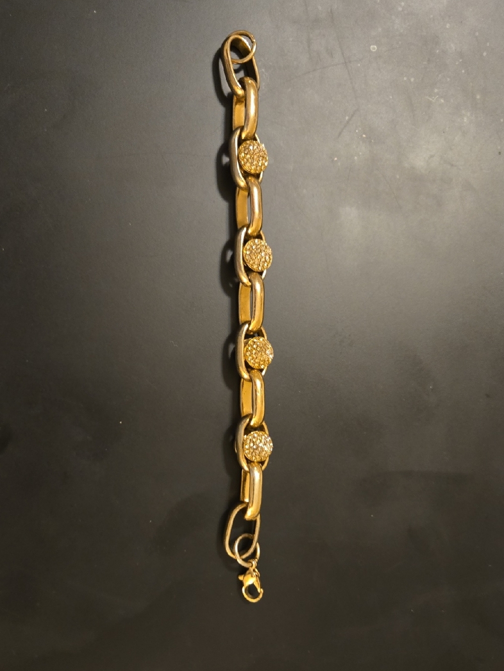 Source Unknown Gold-Tone Link Bracelet with Pave Crystal Discs